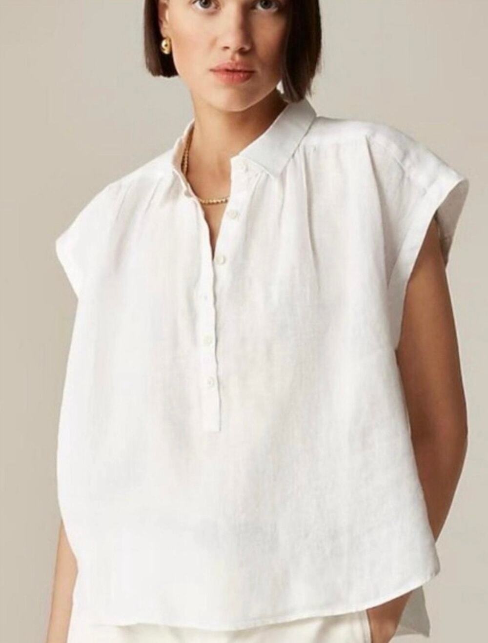 J. Crew Capitaine Baird McNutt Irish Linen Popover White Shirt Sz M